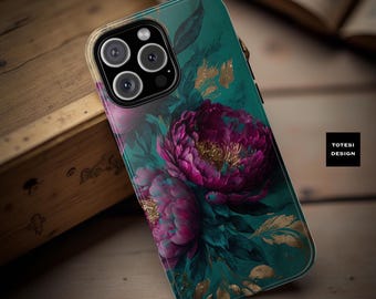 Floral Art Tough Phone Case: Vintage Turquoise Purple Design