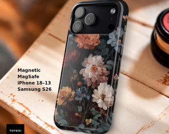 Vintage Dark Floral Phone Case | Magnetic Impact-Resistant
