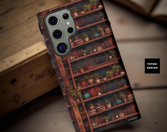 Rustic cute plants bookshelf literary aesthetic| iPhone Cases and Samsung Galaxy Tough Case