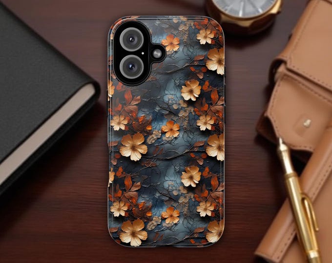 Phone Case, Moody Floral Tough Samsung Galaxy S25 S24 S23 S22 Plus Ultra iPhone 16 15 14 13 12 Pro Max Plus, Google Pixel Cases 9 8 7 6,