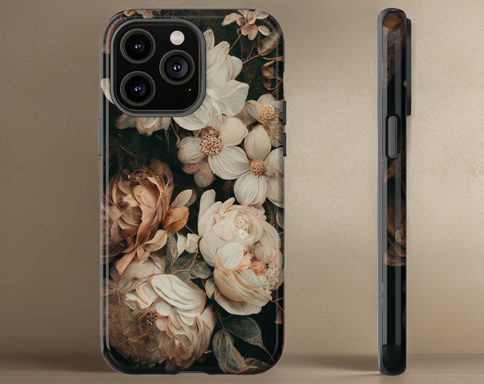 Dark Moody Floral Academia Gothic Samsung Galaxy Tough Case S23 S22 S21 Plus Ultra iPhone 15 14 Pro Max | Glossy or Matte