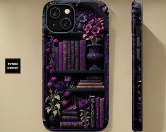 Purple Gothic Bookcase Bookish iPhone Case - Magnetic Tough Cases, Cover, 13 14 15 16 Pro Max Plus