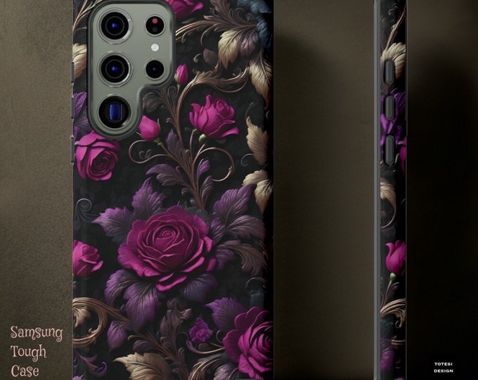 Gothic Dark Floral Academia Black Purple Rococo Samsung Galaxy Tough Case S23 S22 S21 Plus Ultra | Tough Phone Case |Glossy Matte