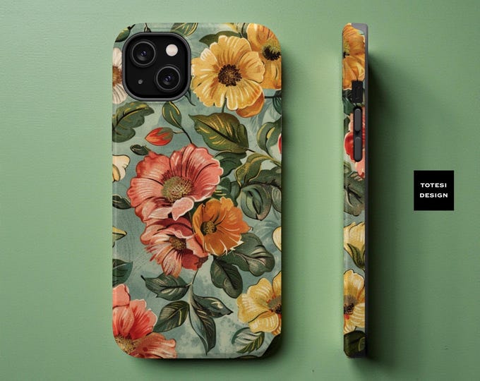 Spring Magsafe iPhone Cover Vintage Botanical Floral Boho Aesthetic MagSafe iPhone Tough Case, Dual Layer Magnetic, Protective, 16 15 14 13