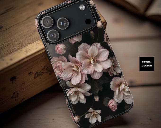 Romantic Pink Floral Black Phone Case: Bridal Shower Gift