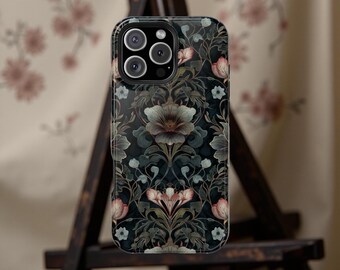 Dark Floral Art Deco Phone Case: Magnetic, Impact-Resistant Cover