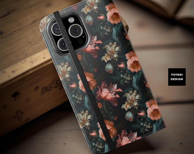 Moody Floral Gothic Wallet Phone Case: Faux Leather Flip Cover