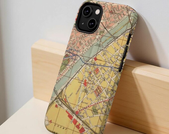 Paris Map Magnetic iPhone Case, French Vintage Floral Design, Tough Sturdy Cover, Glossy Matte, Pro Max Plus, 13 14 15 16 Pro Max Plus