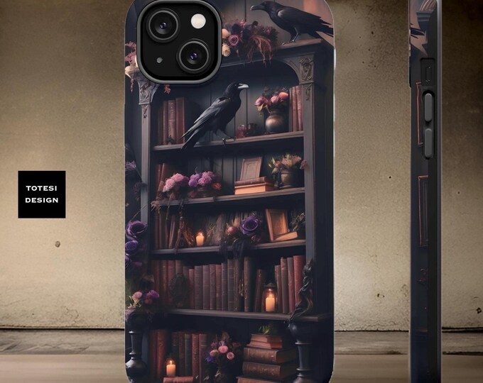Goth Ravens Book Case Fall Magnetic Compatible Dark Academia aesthetic iPhone tough case  - 13 14 15 16 Pro Max Plus Mini
