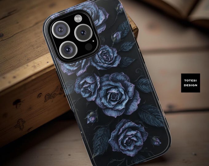 Gothic Dark Blue Floral Roses Phone Case: Protective Samsung & iPhone