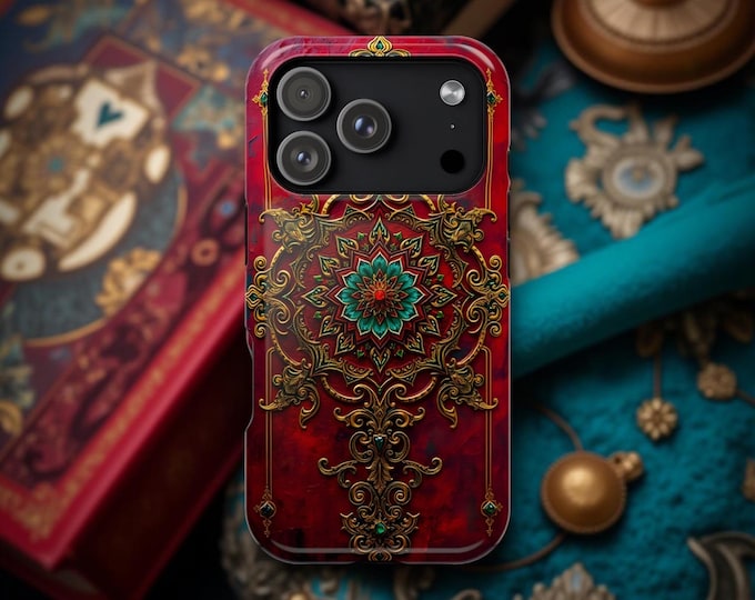 Red Gold Boho Mandala iPhone 17 16 15 Case | Magnetic Impact-Resistant Case