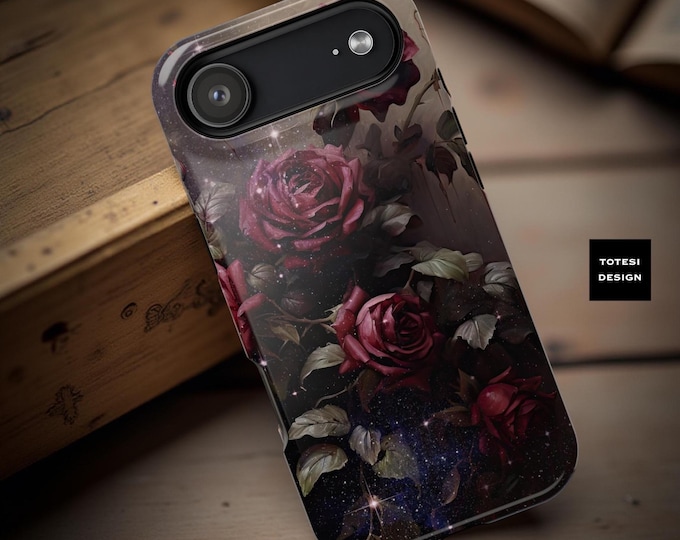 Dark Floral Rose iPhone Case: MagSafe Compatible, Impact Resistant