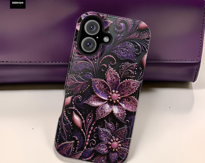 Bohemian Floral iPhone Case, Magnetic Tough Cases, MagSafe Comp, 16 15 14 13 Pro Max Plus, Phone Case Her Pretty Hippie Henna, Tough Phone
