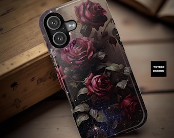 Dark Floral Rose iPhone Case - MagSafe Compatible, Tough Dual Layer