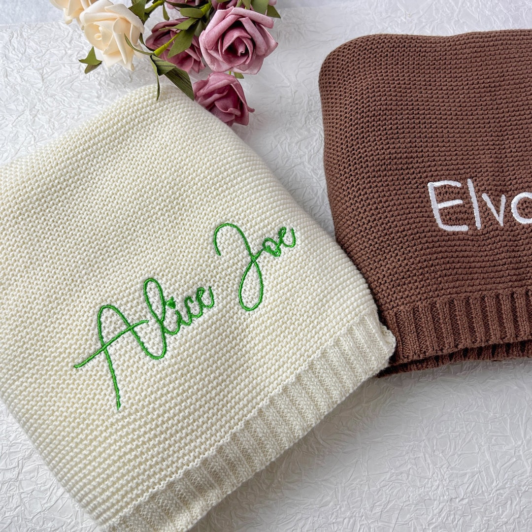 Personalized Knit Baby Blanket Embroidery Gift for Baby Shower Stroller