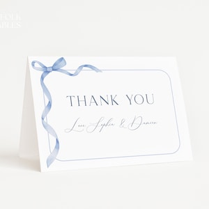 Editable Blue Bow Baby Shower Thank You Card Template, Blue Ribbon Baby Shower Thank You, Minimal Dusty Blue, Printable Boy Baby Shower, S14