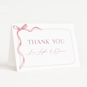 Editable Pink Bow Baby Shower Thank You Card Template, Pink Ribbon Baby Shower Thank You, Minimalist Blush, Printable Girl Baby Shower, S16