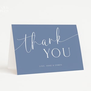 Editable Dusty Blue Baby Shower Thank You Card Template, Modern Instant Printable Thank You Note, Minimalist Classic Boy Baby Shower, W26