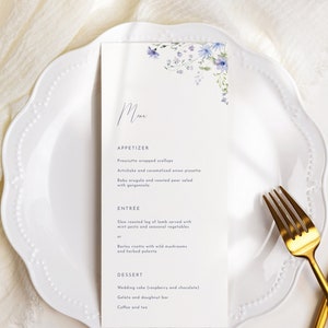 Dusty Blue Wedding Menu Template, Printable Greenery Blue Floral Menu, Instant Download Boho Menu, Editable Dinner Wildflower Menu, S11
