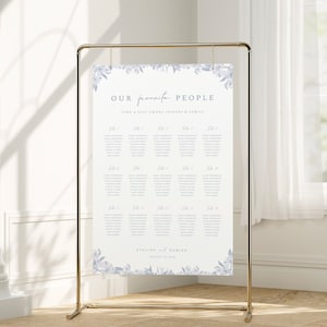 Blue Vintage Floral Seating Chart Template, Editable Dusty Blue Seating Chart, Botanical Wedding Seating, Romantic Wedding Sign Instant, B02