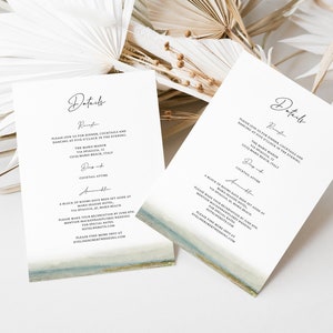 MARIS Beach Wedding Details Card Template, Watercolor Seaside Enclosure Card, Editable Details Card, Coastal Digital Accommodations Insert