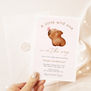 Cute Capybara Baby Shower Invitation Template, A Little Wild One Baby Shower Invitation, Editable Cute Gender Neutral Baby Shower Invite
