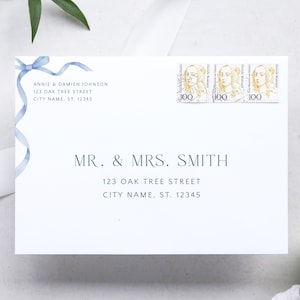 Editable Blue Bow Envelope Address Template, Personalized Blue Boy Baby Shower Address Label, Printable Instant Addressed Envelope A7, S14