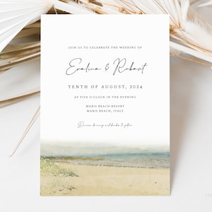 Beach Wedding Invitation Digital Template, Watercolor Seaside Invite, DIY Editable, Coastal Wedding Invitation Instant Download, MARIS