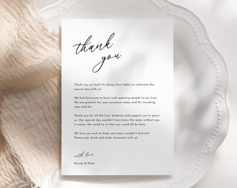 Minimalist Wedding Thank You Template, Editable Modern Thank You, Printable Thank You Napkin Note, Instant Download, Setting Thank You, F03