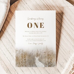 SAGA Some Bunny 1st Birthday Invitation Template, Somebunny Is Turning One Editable Invitation, Boho Rabbit Birthday Digital Invitation, DIY