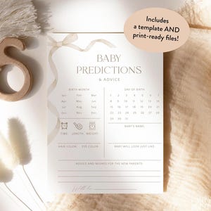 Light Beige Bow Baby Shower Predictions And Advice Cards, Gender Neutral Baby Shower Predictions Template, Instant Baby Predictions Game S26