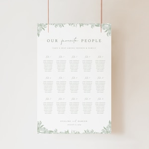 Green and White Floral Seating Chart Template, Editable Wedding Seating Sign, Printable Seating Plan, Romantic Wedding Sign, Download, B03