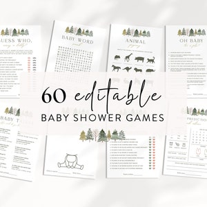 Editable Winter Forest Baby Shower Games Bundle, Christmas Tree Baby Shower Game Template, Printable Instant Holidays Baby Shower Games, A31