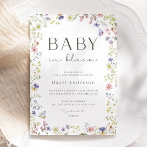Editable Baby In Bloom Baby Shower Invitation Template, Instant Spring Flowers Baby Shower Invite, Wildflower Baby Shower Invitation, F11
