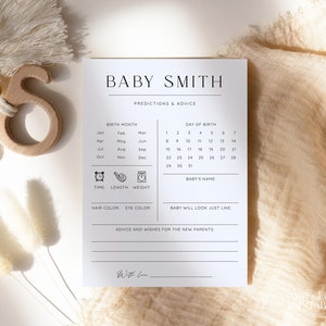 Personalised Blue Baby Shower Predictions And Advice Cards, Minimalist Boy Baby Predictions Template, Editable Instant Baby Predictions Game