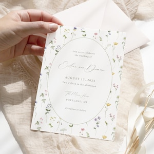 Wildflower Wedding Invitation Template, Printable Floral Frame Invitation, Editable Floral Boho Wedding Invitation, Instant Download, E04