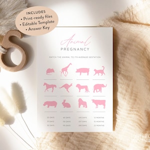 Minimalist Pink Animal Pregnancy Game, Editable Girl Baby Shower Game Template, Printable Baby Animal Game, Modern Animal Gestation Game S04