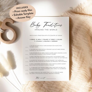 Baby Traditions Around The World Game, Editable & Printable Baby Traditions Around The World Game Template, Minimalist Instant Baby Game S04