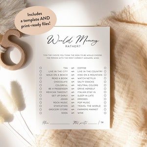 Editable Minimalist Would Mommy Rather Game, Would She Rather Template, Printable Who Knows Mommy Best, Modern Baby Shower DIY Games, S04