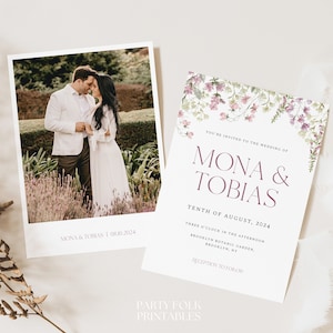 Lavender Wedding Photo Invitation Template, Editable Lilac Wildflower Invite, Floral Boho Wedding Invitations, Instant Printable Invite, E10