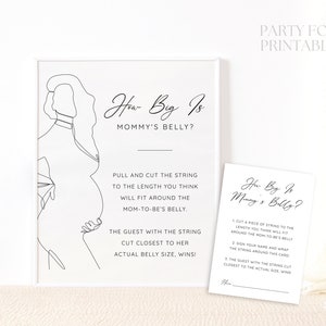 Printable Minimalist How Big Is Mommy's Belly Game, Modern Baby Shower Game Template, How Big Is Her Belly Measure Game Sign and Cards, S04