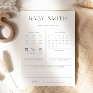 Personalized Minimalist Baby Shower Predictions And Advice Card Template, Classic Baby Predictions, Editable Instant Predictions Game, S04