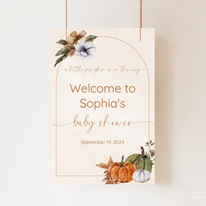 Editable Little Pumpkin Baby Shower Welcome Sign Template, Printable Fall Rustic Welcome Sign, Gender Neutral Baby Shower Poster Decor, S09