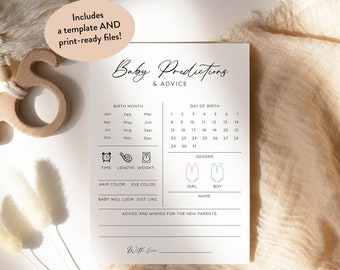 Editable Minimalist Baby Shower Predictions And Advice Card, Modern Baby Predictions Template, Gender Neutral Baby Predictions DIY Game, S04
