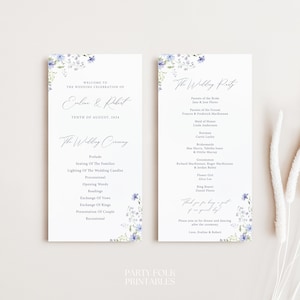 Blue Wildflower Wedding Program Digital Template, Dusty Blue Floral Program, DIY Editable Program, Wedding Ceremony Programme Instant, S11