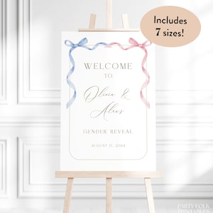 Editable Gender Reveal Welcome Sign Template, Pink Blue Bow Gender Reveal Welcome, He Or She Poster, Boy Or Girl Reveal Sign Download, W34