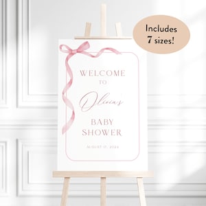 Editable Dusty Pink Bow Baby Shower Welcome Sign Template, Editable Girl Baby Shower Welcome Sign, Printable Pretty In Pink Baby Poster, S16