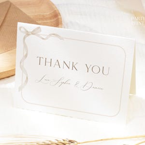 Editable Light Beige Ribbon Bow Baby Shower Thank You Card Template, Printable Beige Gender Neutral Baby Shower Thank You Note, Instant, S26