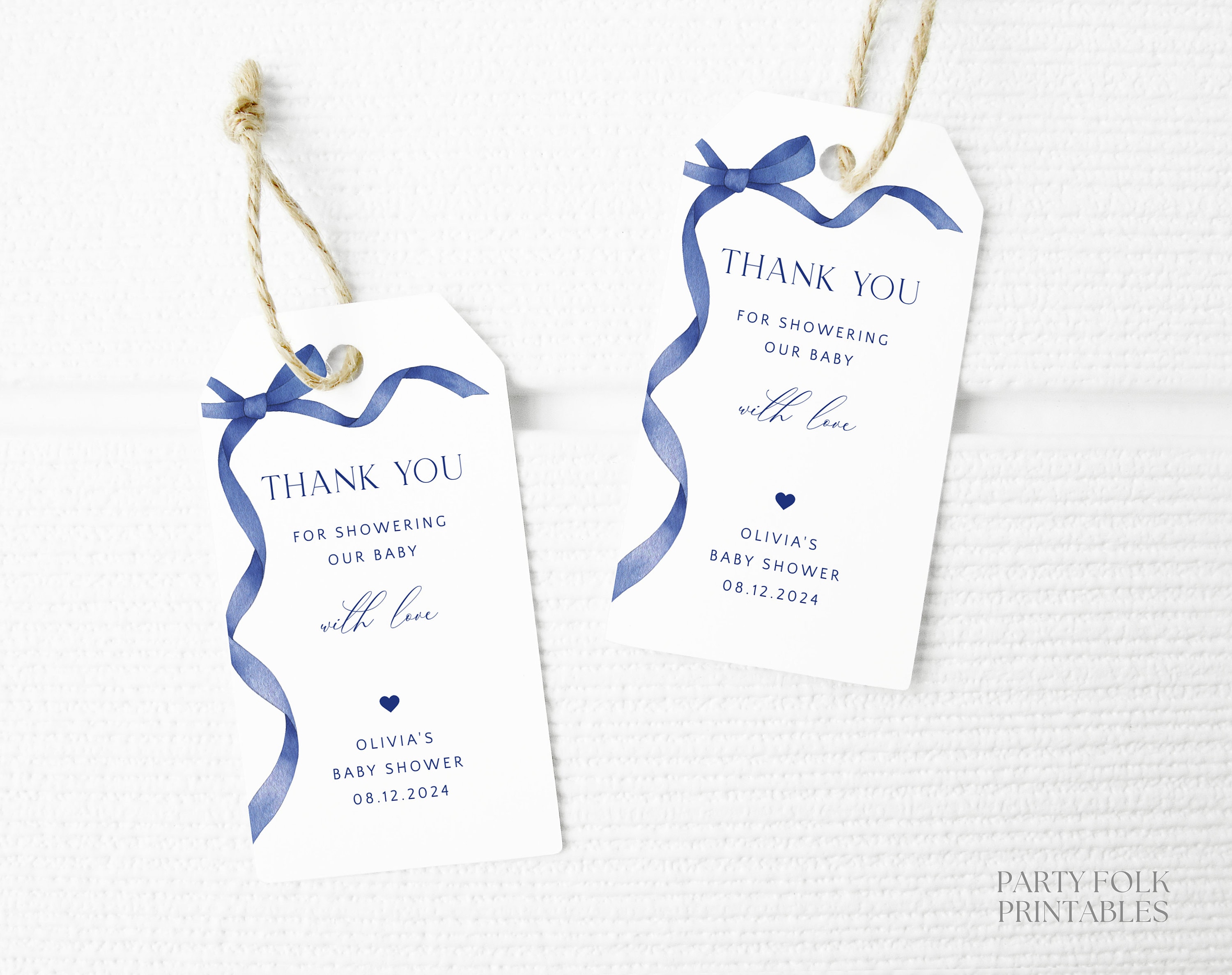 Editable Navy Blue Bow Baby Shower Thank You Tag, Printable Boy Baby ...