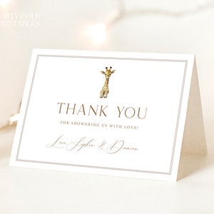 Editable Giraffe Baby Shower Thank You Card Template, Printable Boho Safari Shower Thank You Note, Instant Gender Neutral Thank You Card W10